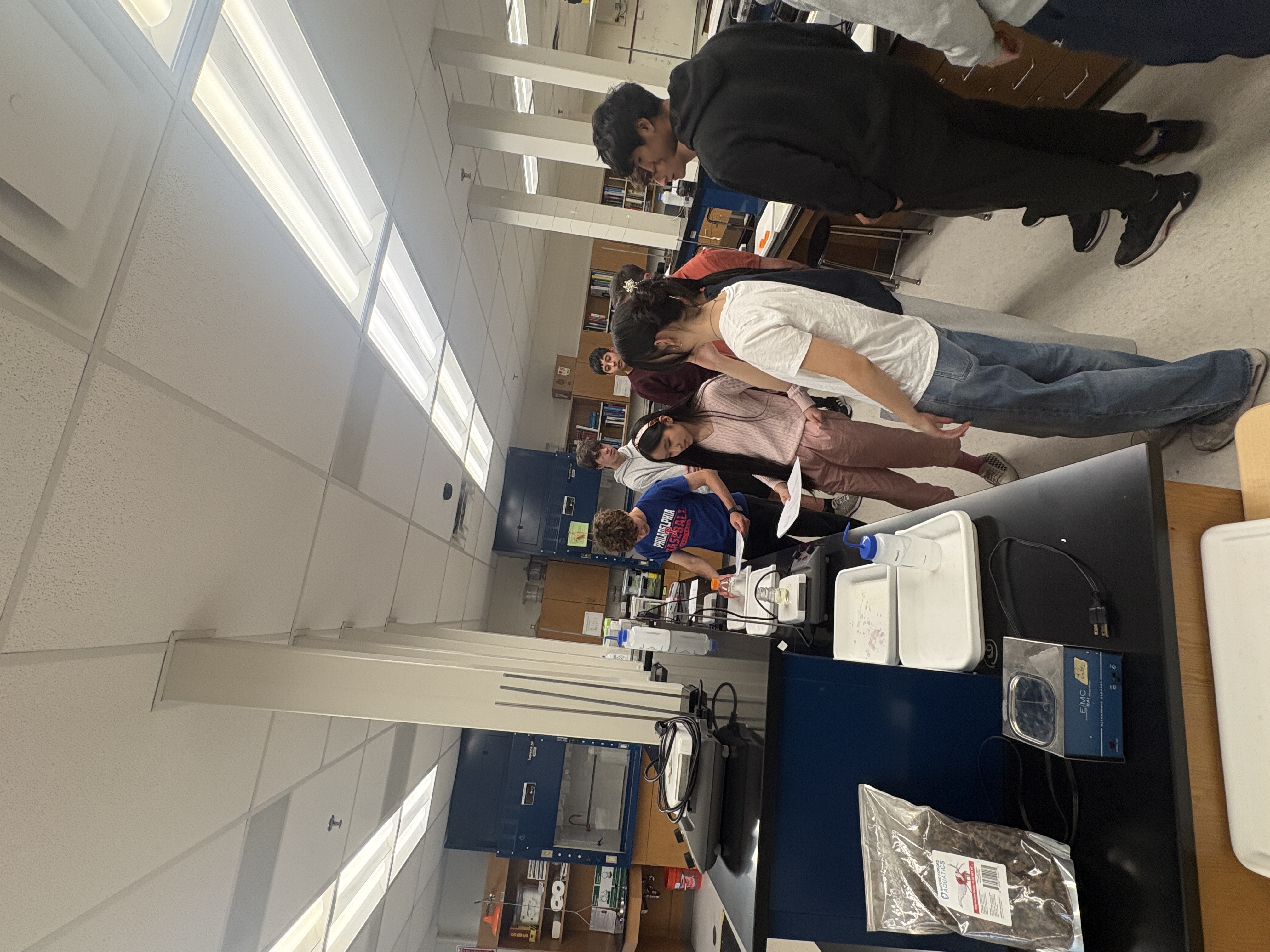 Club members reviewing lab instructions together